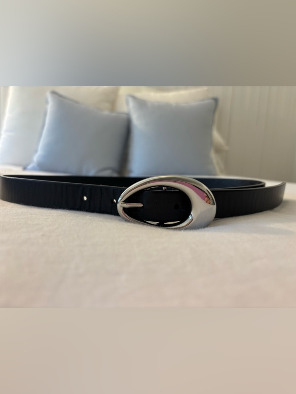 Aritzia Black 100% Leather Belt with Silver Buckle | Size: Small